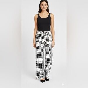 Rewash Linen Blend White & Black Polka Dot Wide Leg Pant Slit Hems Size Medium